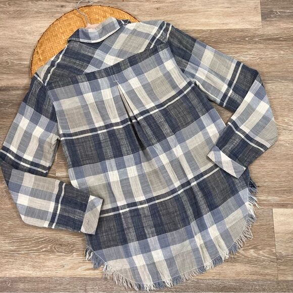 Anthropologie Bella dahl gauze cotton linen blue plaid button down shirt‎ - Picture 7 of 7